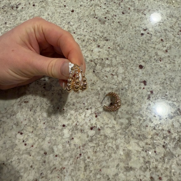 Beaded Gold Hoops Three Hoop Detail - Picture 2 of 3